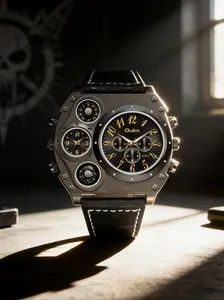 Unisex Modular Watch Design, Steel Case & Crocodile Leather Strap, Analog Quartz Movement, All-Season Fashion Accessory