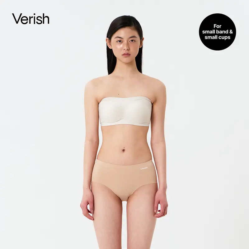 [VERISH] Cool Fit Bra Off-Shoulder 2.0 - SIZE UP RECOMMENDED - Seamless Bandeau Strapless Wireless Bra for Women - Non-Slip Silicone Support Breathable Fabric