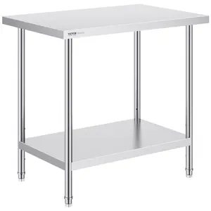 VEVOR Stainless Steel Prep Table, 24 x 36 x 34 Inch, 750 lbs Load Capacity, Heavy Duty Metal Worktable with 3 Adjustable Height Levels, Commercial Workstation for Kitchen Garage Restaurant Backyard