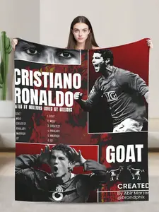 Cristiano Ronaldo Themed Plush Throw Blanket | Breathable & Warm All-Season AC/Car/Picnic Blanket, Classic Soccer Merchandise Gift for Fans & Outdoor Enthusiasts