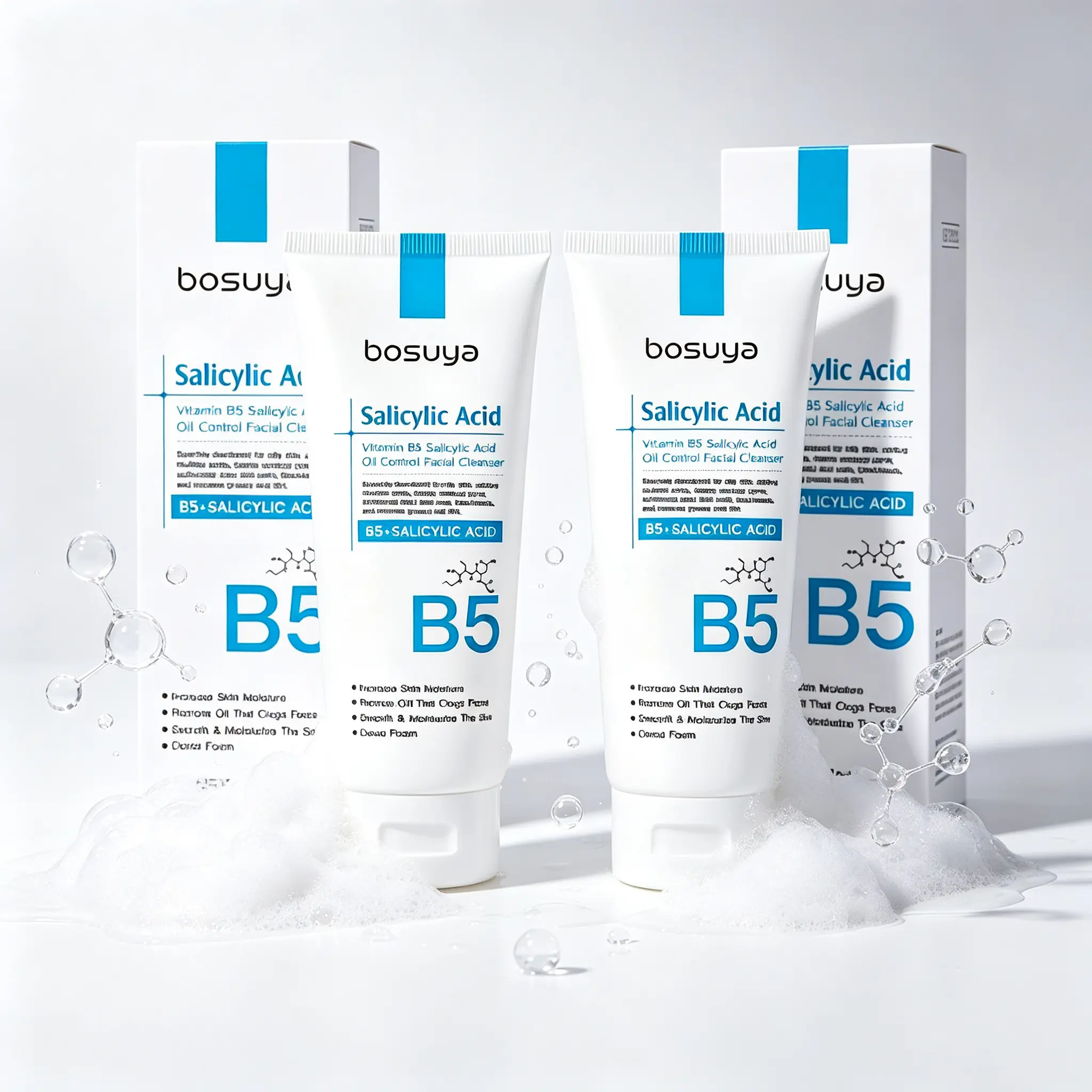 Vitamin B5 Salicylic Acid Facial Cleanser, Oil Control Deep Pore Cleansing Face Wash, Exfoliate Blackheads Dead Skin, Minimize Enlarged Pores, Hydrating Non-Drying Foam Cleanser for Oily Acne Combination Skin