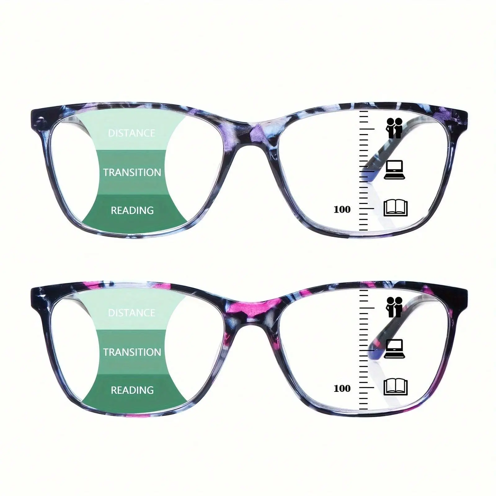 ZOECENT 2 Pack Multifocal Women's Reading Glasses Anti Blue Light Lens Reading Glasses with Spring Hinge Computer Glasses