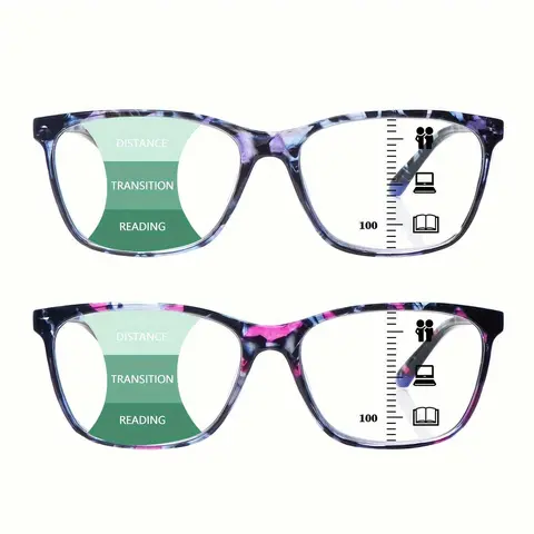 ZOECENT Female 2-Pack Multifocal Reading Eyeglasses, Blue Light Blocking Lens Glasses Blue Light, Spring Hinges Eyeglasses for Computer, Phone and Gaming Use