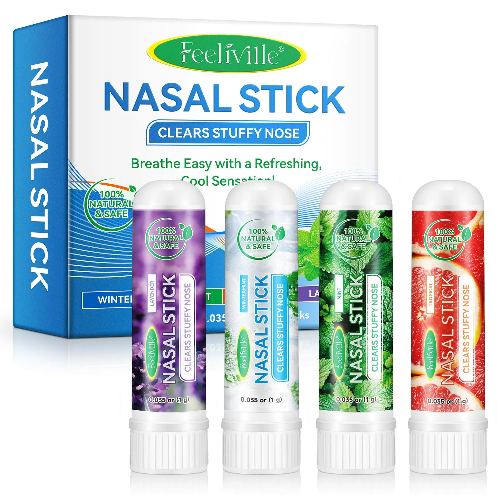 Sefudun Nasal Inhaler 4 Pack, Portable Design, Compact and Lightweight, Plant Essential Oils, Refreshing Scent, Suitable for Work, Study, Driving