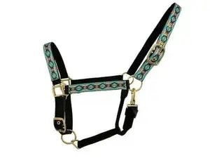 2ply Teal & Brown Halter Southwest Overlay Print Nylon Horse Sized Halter