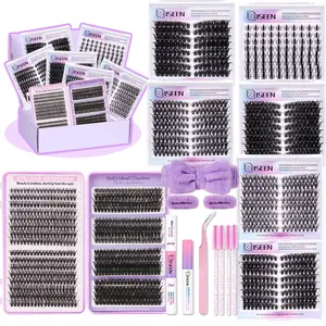 Mixed Lash Cluster Set Volume Cluster Lashes Dense Long Curled Eyelashes DIY Extension for Beginners, Multiple Lengths, Includes Glue, Tweezers, Brush, Headband