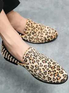 Men's Summer Rivet Leopard Print Fashion Loafers, Breathable Comfortable Nightclub Party Commute Shoes, Large Sizes (38-48)