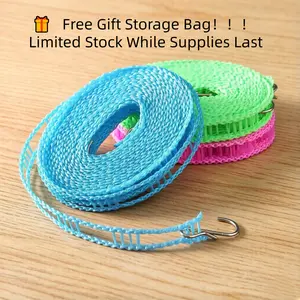 3-Pack Adjustable Windproof Clotheslines with Adjustable Hooks - 5m/197in Functional Outdoor Drying Lines, Home Supplies Laundry Tools, Camping Essentials for Camping Users, Free Limited-Stock Storage Bag