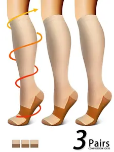 3 pairs of men's and women's compression socks with a compression rating of 15-20 mmHg in a knee-high design for running, performance and recovery, available in a range of colours to help improve circulation.