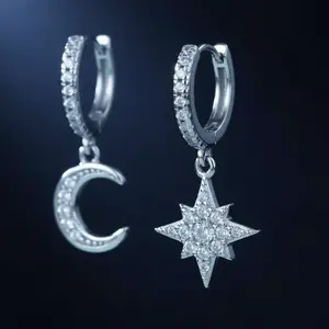 Celestial Star & Moon Dangle Earrings - 925 Sterling Silver