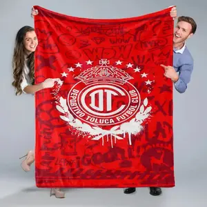 Toluca-Themed Red Flannel Blanket - Bed Warmer, Colored Synthetic, Decorative Text Blanket with Heat Transfer Logo, Modern Graffiti Design, Soft Comfortable, Multi-Size, All-Season Bedding, Ideal for Office Use, Family Gift, Bed Warmer Blankets, Colored S