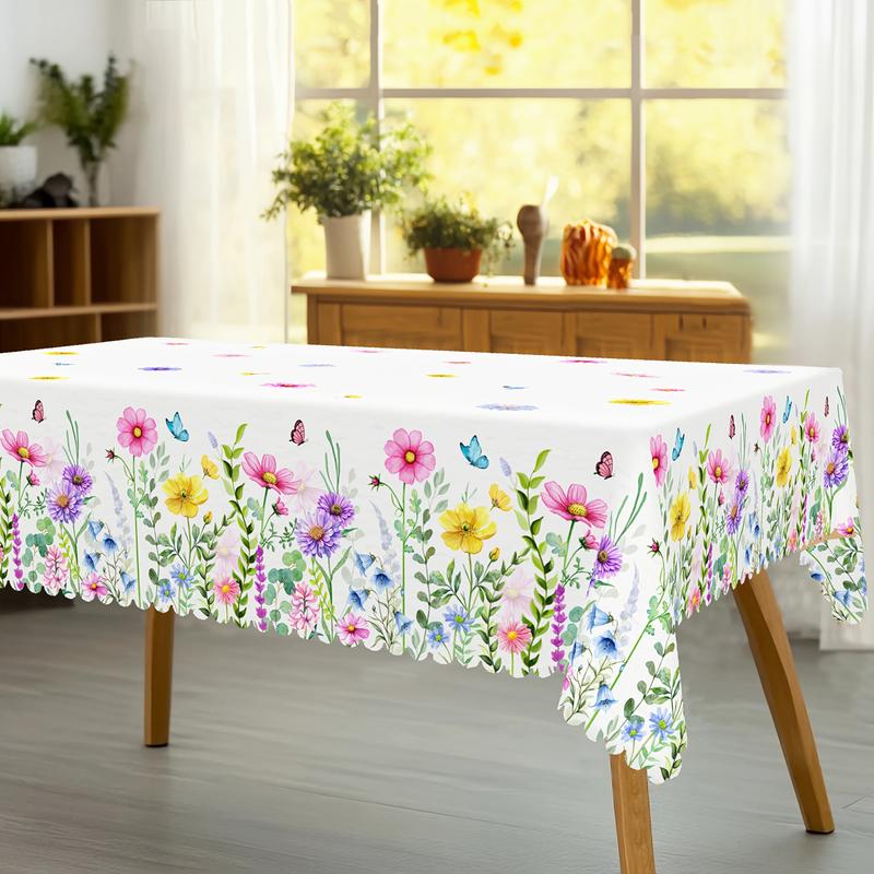 1pc Spring Round And Square Tablecloth, 5 Sizes, Floral And Butterfly Design Wallpaper, Easter Party, Valentine'S Day Theme, Spring Decoration, French Style, Suitable For Home Kitchen And Picnic Tablecloths, Gifts