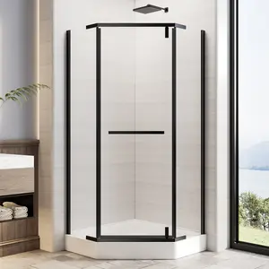 SAVEYOUR  Neo-Angle Corner Shower Door 36×36×72 | Black Stainless Steel Frame | Explosion-Proof Tempered Glass Bathroom Upgrade