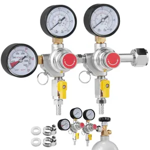 VEVOR Double Gauge Regulator, CO2 Regulator Gauge with 0 - 60PSI, Heavy Duty CO2 Gauge Gas System, Draft Beer Regulator with Check Valve, Adjustable Pressure Regulator for Draft Beer Homebrew, CGA320