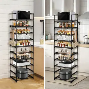 10-Tier Modular Metal Kitchen Organizer - Space-Saving Shelf For Spices/Cookware/Small Appliances, Heavy Duty Pantry  Rack With Adjustable Hooks - Matte Black Kitchen Cabinet Organizer (2025 Small Space Solution) helmet  rack storage