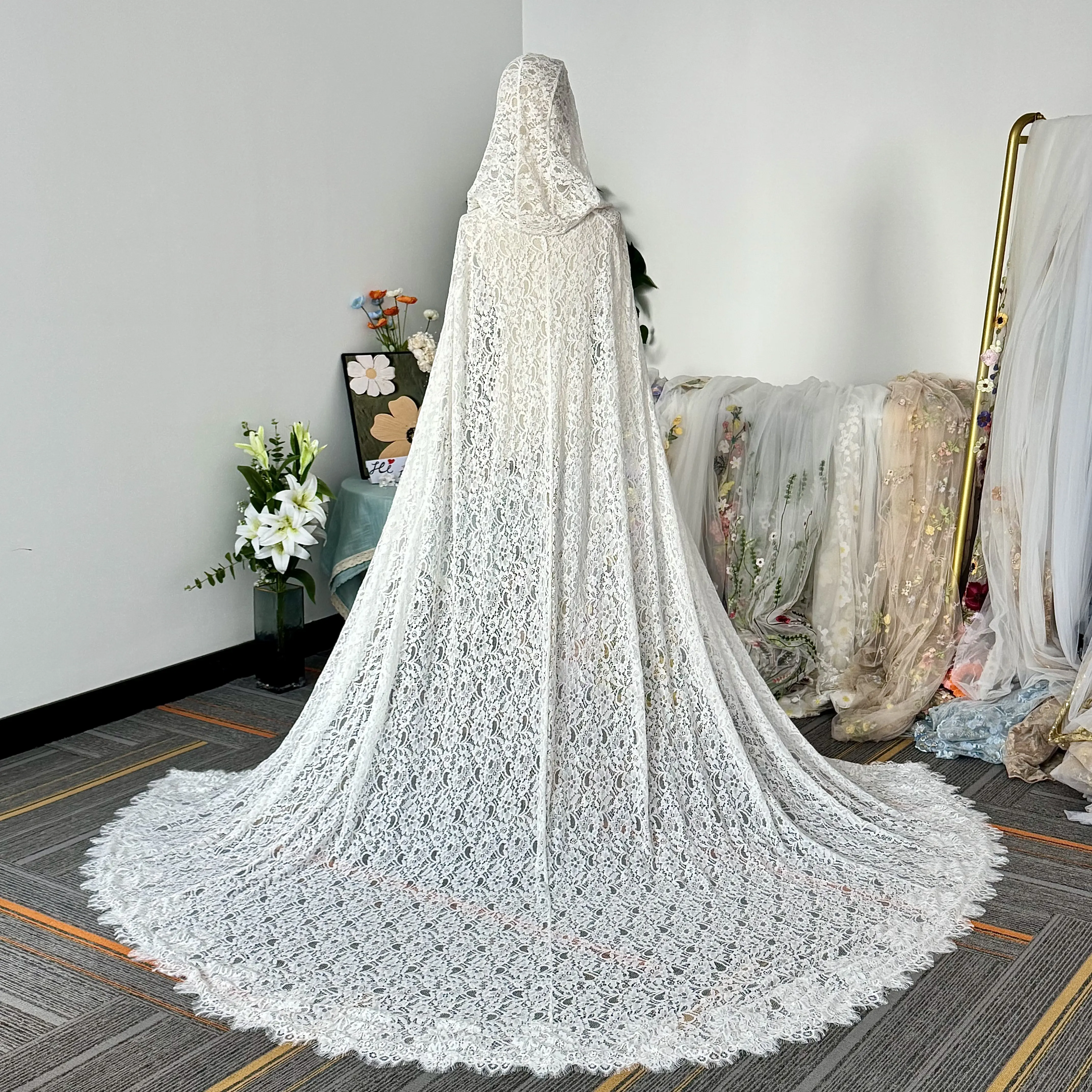 Ethereal French Lace Hooded Cape for Winter Weddings,Mystical Winter Bridal Cloak with two colors to choose,Elegant and Singular Wedding Cape