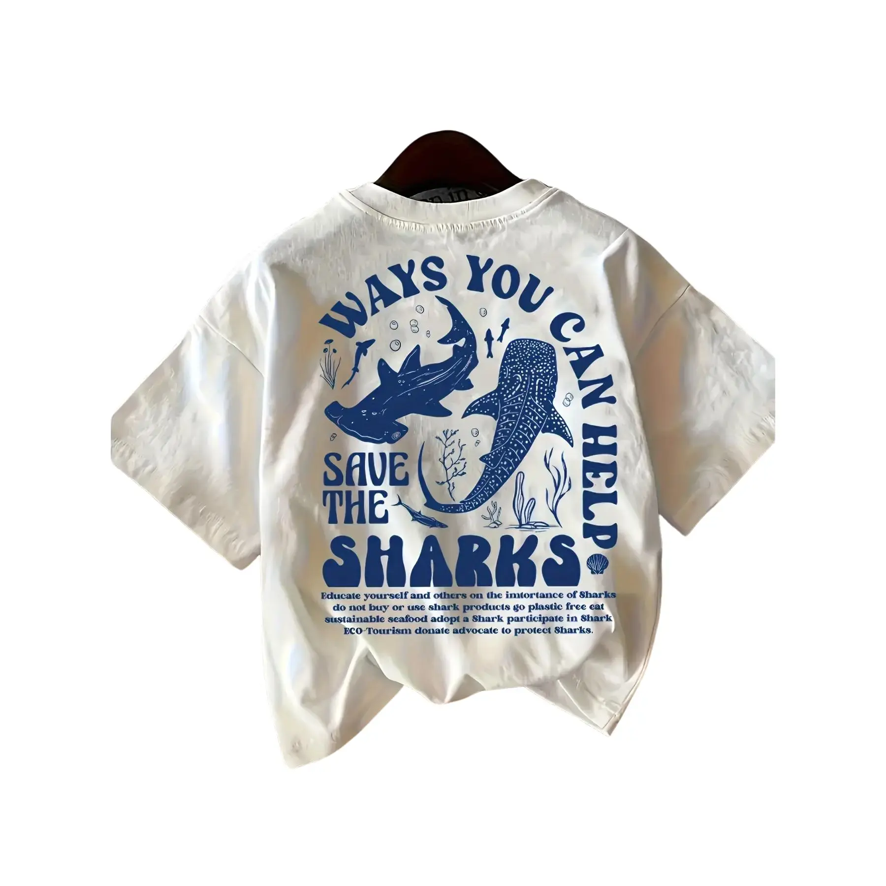 Women'S Casual And Comfortable Short-Sleeve T-Shirt with a Round Neck Featuring a Letter Shark Print