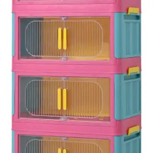 5 Tier Foldable Storage Cabinet Colorful Kids Organizer with Doors & Wheels for Easy Access and Organization