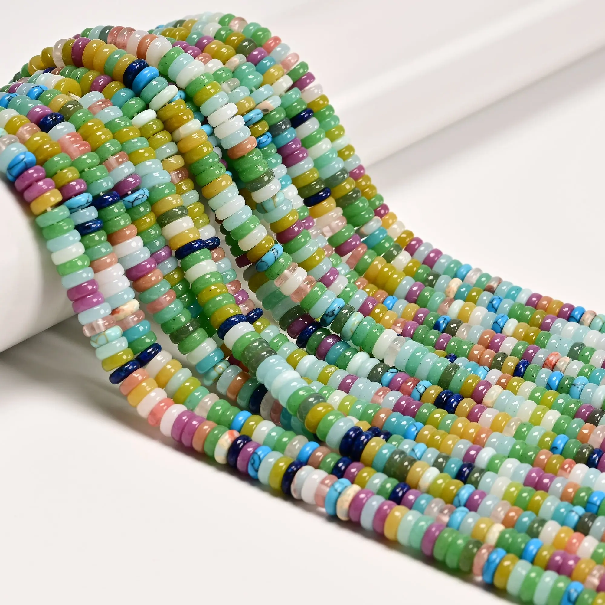 Colorful Gemstone Smooth Rondelle Beads Size 2x6mm 15.5" Strand