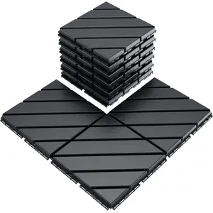 9 Pack Interlocking Deck Tiles, 12"x12" Patio Pavers, Heavy Duty Plastic Outdoor Flooring with Drainage,  Non-Slip Snap-Together Tiles for Balcony, Poolside, Garage, Dark Grey