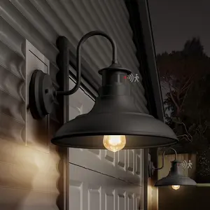 2 Pack Farmhouse Gooseneck Wall Sconce Barn Lights,Motion Sensor and  Outdoor Wall Mount Lighting Fixtures,3 Modes Exterior Porch Light IP65  E26 Matte Black Wall Lamp for Patio