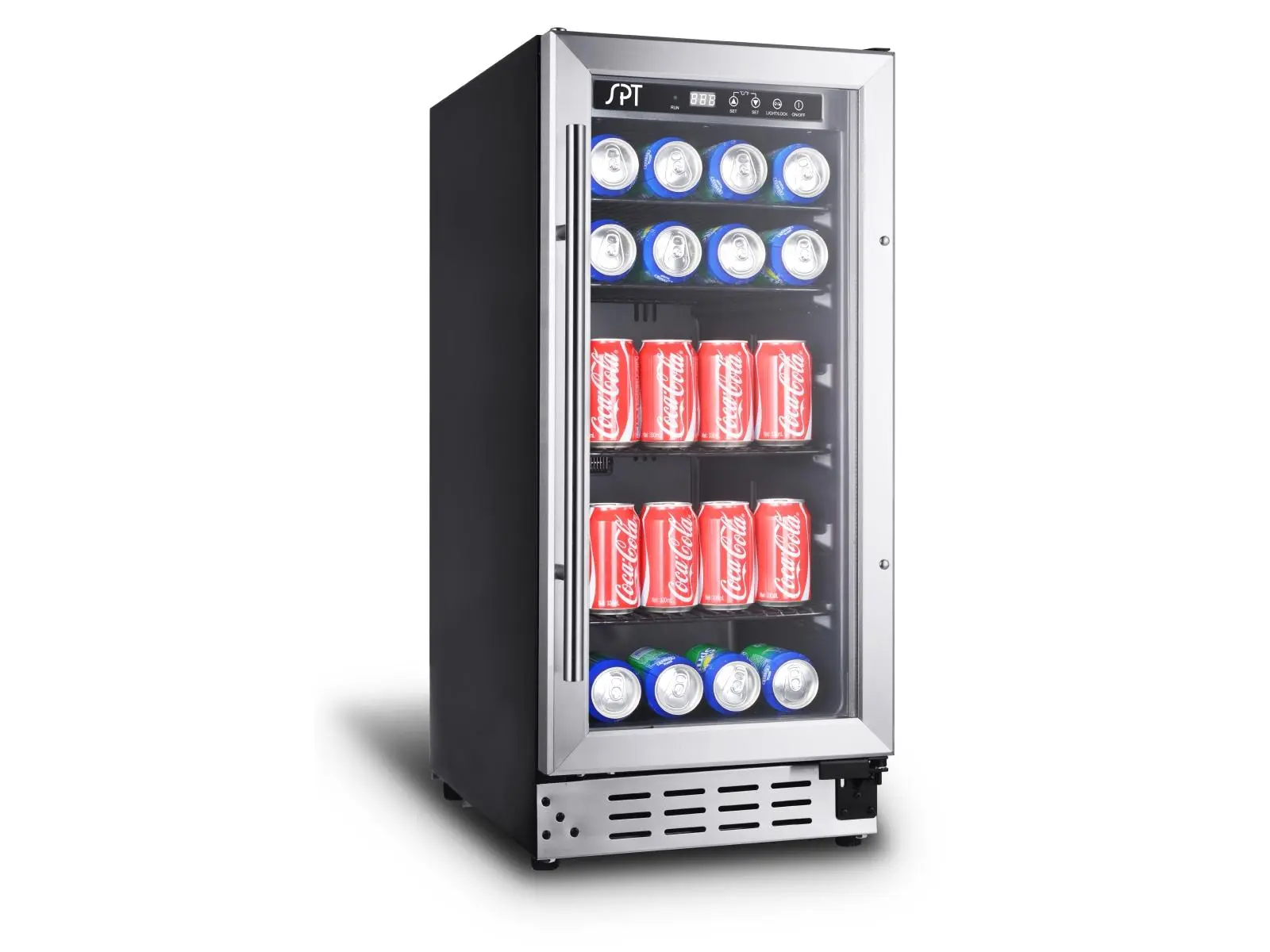 SPT BC-92USA Black Under Counter Bar Fridge Refrigerator - 92-Can, 12 oz Capacity Beverage Cooler with LED Display, Memory IC for Entertaining