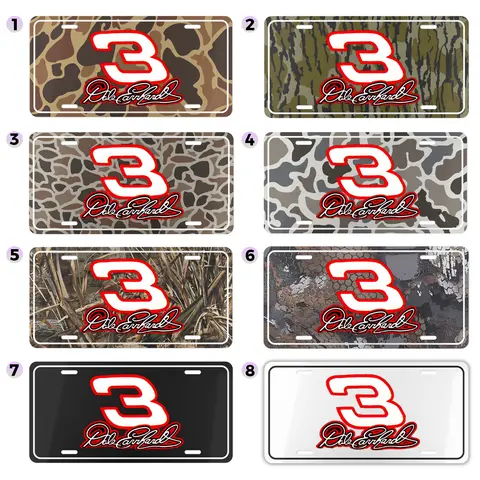 Dale Earnhardt # 3 License Plate - 6x12 in Lacquered Aluminum , NASCAR Racing Camo Tag, Woodsman Hunting Truck Decor, Rugged Outdoor Motorsports Sign (Assembly Required), Camo Print, Nascar Fans