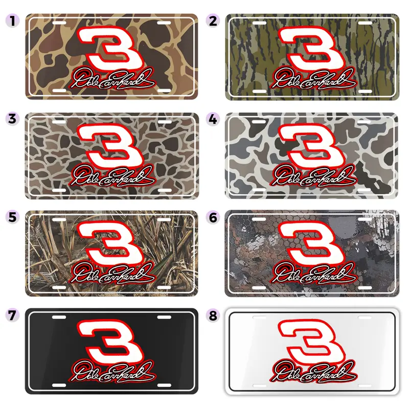 Dale Earnhardt # 3 License Plate - 6x12 in Lacquered Aluminum , NASCAR Racing Camo Tag, Woodsman Hunting Truck Decor, Rugged Outdoor Motorsports Sign (Assembly Required), Camo Print, Nascar Fans