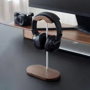 MLYWOODSHELL Headphone Stand - Nature Walnut Wooden & Aluminum Headset Hanger with Solid Wooden Base, Artful Functional Design for All Headsets, Gaming & Desktop Use, Headphone Storage, Sleek Headset Holder, Natural Wood Finish