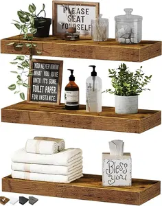 Floating Shelves for Wall Bathroom Shelf Bedroom Kitchen Living Room Hanging Book Shelves Small Farmhouse Decor 16 inch Set of 3 Rustic Brown