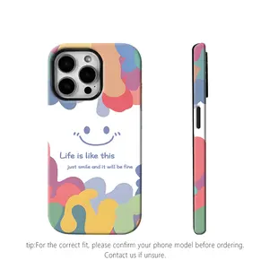 Rainbow Smiley Phone Case for iPhone 17Pro Max Air 16 15Plus 14 13 12 11 Plus XR XS Max, Comes with a compact mirror, Sandblasted Film Two-in-One, High-Quality,Drop-Proof, TPU Fashion Case, Gifts for girls.