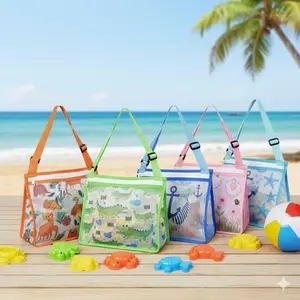 Large Durable Zippered Beach Toy Bag for Kids, Multi-Purpose Shell Collection Net, Spacious Outdoor Storage, Multipurpose Storage for Swimming Picnics, Portable Carry-All for Boys and Girls, Storage Bags.