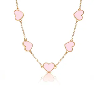 Dainty Pink Enamel Heart Choker Necklace, Adjustable 16" Chain, Cute Trendy Fashion Jewelry for Women Girls, Waterproof Non Tarnish Great Gift for Birthday Party,Anniversary Gifts Jewelry,Mom Birthday Valentines Mothers Day Gifts