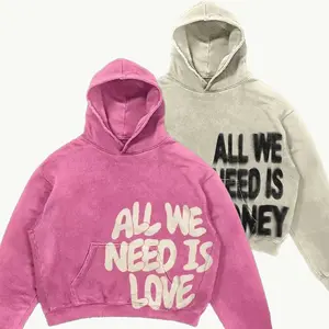 Pink/Beige women's Hoodie - Oversized Y2K Street Style, Bold Slogan Print, Perfect for Casual Outings & Urban Fashion Looks