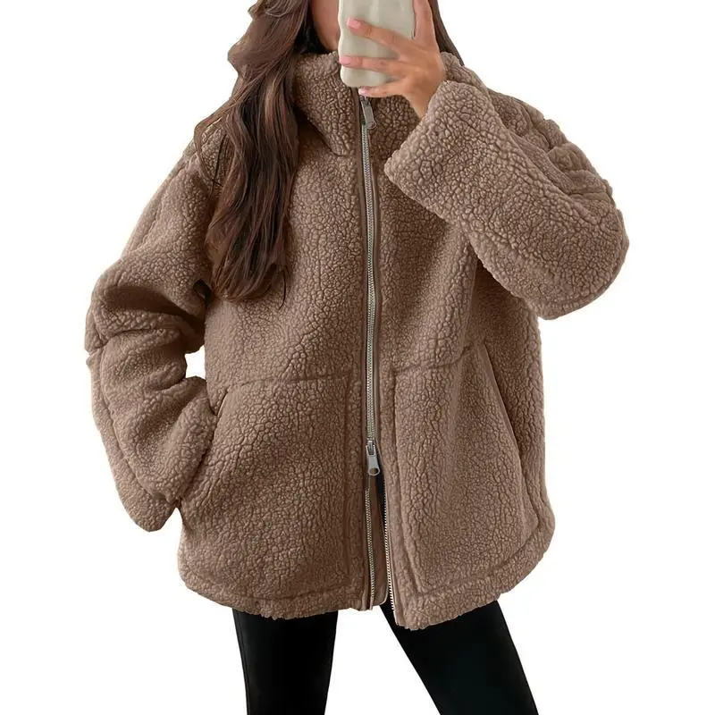 Women��s Sherpa Fleece Jacket Zip Up Oversized Warm Teddy Coat Winter Plush Outerwear with Pockets Cozy Casual Zip Front Fuzzy Jacket for Fall and Winter Women��s Sherpa Fleece Jacket Zip Up Oversized Warm Teddy Coat Winter Plush Outerwear with Pockets Cozy Casual Zip Front Fuzzy Jacket for Fall and Winter
