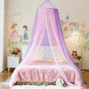 Two-Tone Bed Net, Bed for Girls Room - Insect Protection for Indoor(Pink+Purple)
