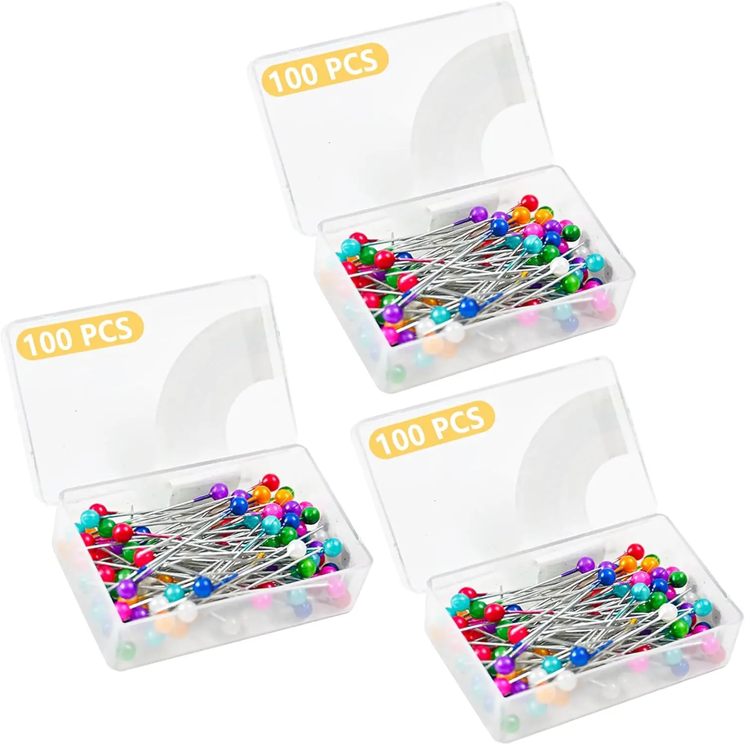 300 count Sewing Pins for Fabric, Straight Pins with Glass Ball Heads, Multicolor Corsage Stick Pins for Dressmaker