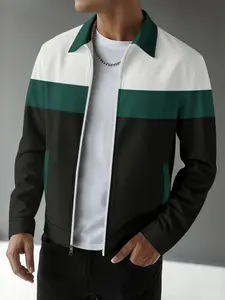 Men's Colorblock Harrington Jacket, Casual Full Zip Lapel Pilot Jacket with Pockets, Stylish Outerwear for Everyday Wear