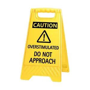 Funny “Caution Overstimulated” Desk Sign – Sarcastic Office Decor & Multi-Functional Desktop Phone Stand for Women, Coworkers, and Home Office