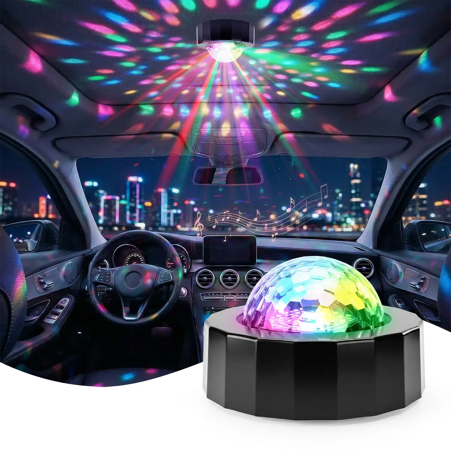 DABATR Car Disco Ball Light with 2 Modes (Sound Activated/Auto Flash) - Magnetic Base, Rechargeable Battery & USB Cable, Vehicle Party Lights for Interior Decor