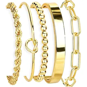 Gold Bracelets Set for Women Non Tarnish, Waterproof 14K Gold Plated Sterling Silver Cuff Bracelet Stackable Gold Bangles Bracelet for Women