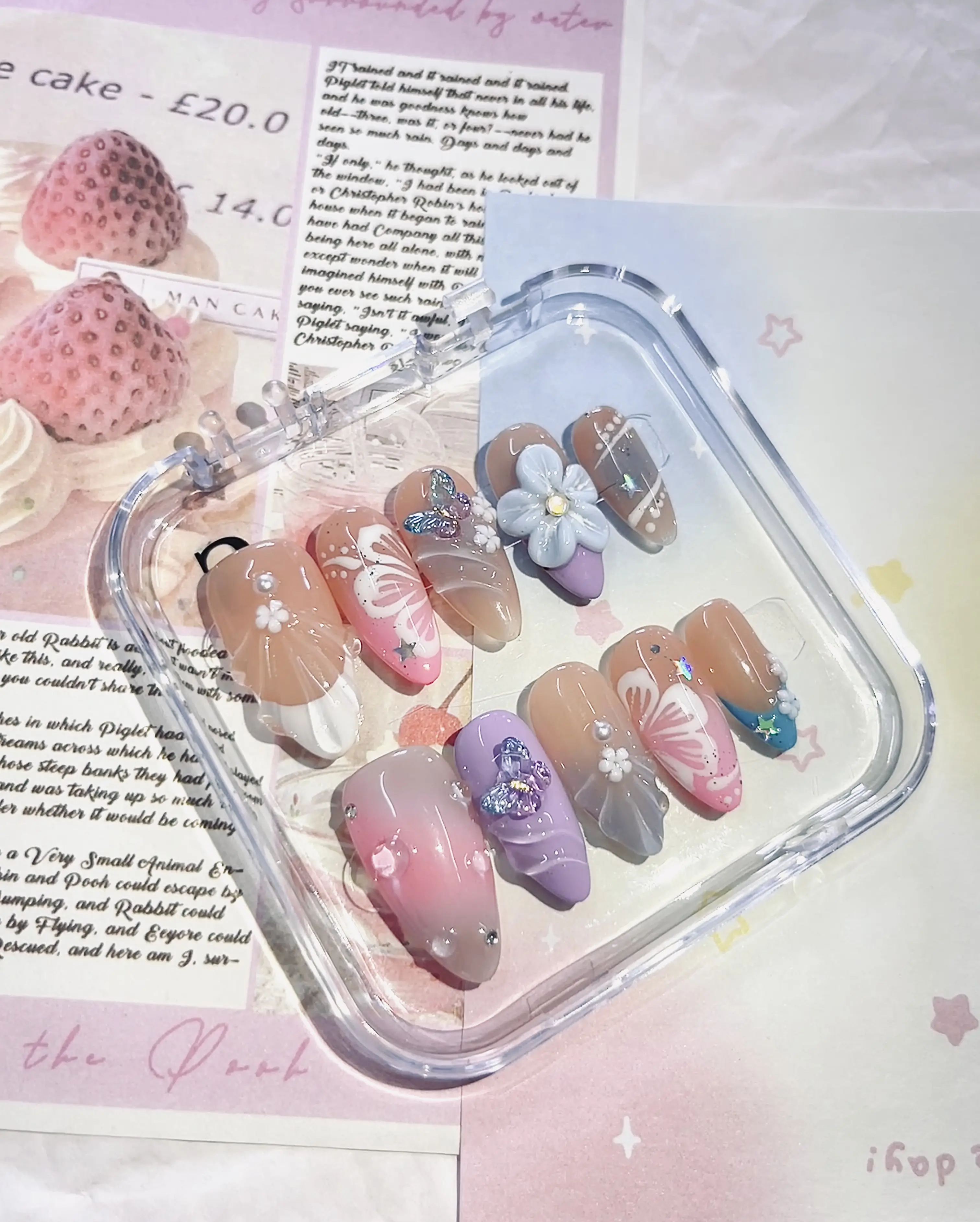 nail luna DK-22 Almond Acrylic Press On Fake Nails, Kit with White French Tip and Rhinestones, Elegant Almond Finish Gift Set, Almond Nail Finish