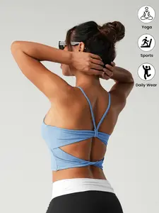 Women's Backless Criss Cross Bow Sports Bra Top, Yoga Sports Bra, Fashionable Elastic Fitness Vest, Comfortable Gym Wear, Stylish Workout Tank Top, Gym Workout Clothes