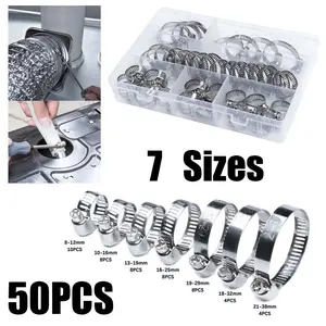 50pcs Stainless Steel Pipe Clamps Set, 7 Sizes, Hardware Spring Clips, Ventilation Ducts, Gas Safety, Throat Straps, Clamp Bands
