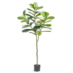 summervibes 6 FT Decorative Artificial Fiddle Leaf Fig Tree - Secure PE Material, Anti-Tip Base, Low-Maintenance Potted Artificial Plant, Natural Look, Indoor Decor for Home Decoration