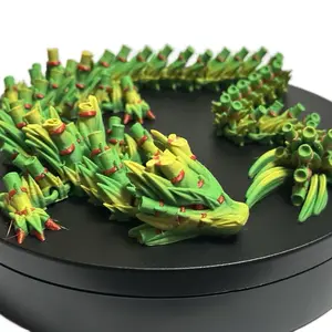 3D Printed Articulating Bamboo Dragon Fidget Toy Green & Red Accents Unique Design for Stress Relief Decor Ornaments