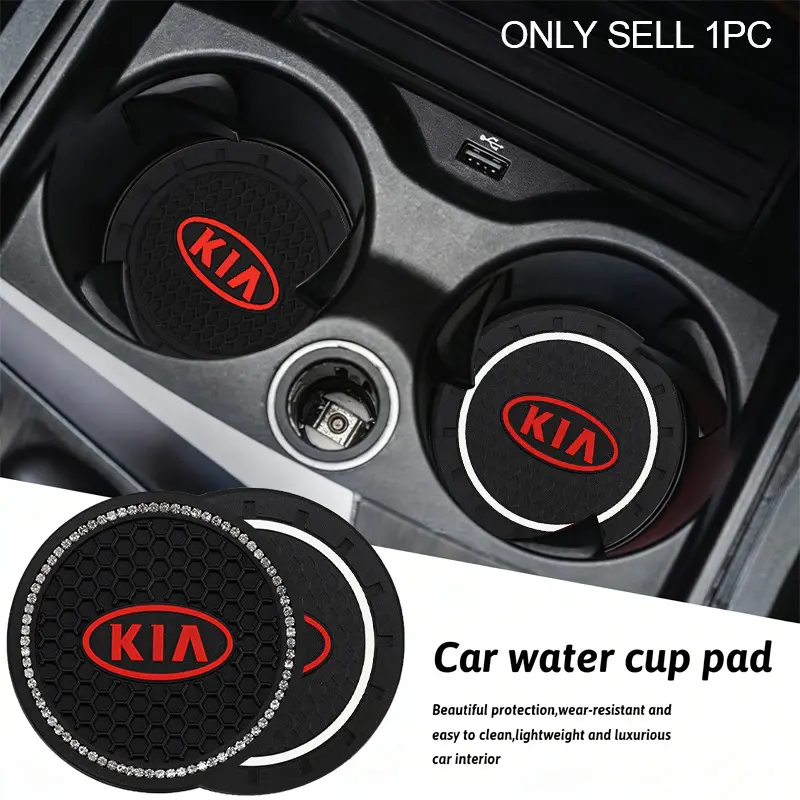 2Pcs Silicone Car Coaster Mat Cup Coasters For Car Water Cup Cushion Auto Anti Slip Pad Interior Decoration Accessories, Car Decorations, Car Interior Accessory For KIA K5 K9 Sorento Sportage Forte Soul Niro