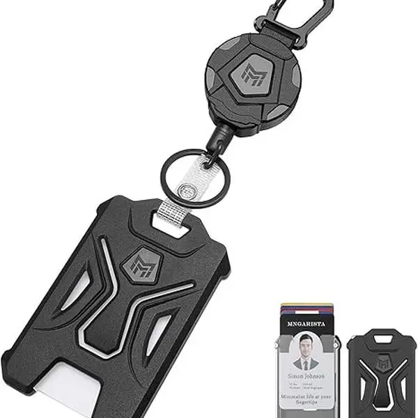 MNGARISTA 2-Piece Durable Heavy-Duty Retractable Badge Reel Set with Guardian Card Holder - PC Material, 31.5-Inch Telescopic Rope Keychain, Anti-Rust Steel, Anti-Oxidation, Large Capacity, Carabiner, Stylish Convenient Work Fashion Accessory