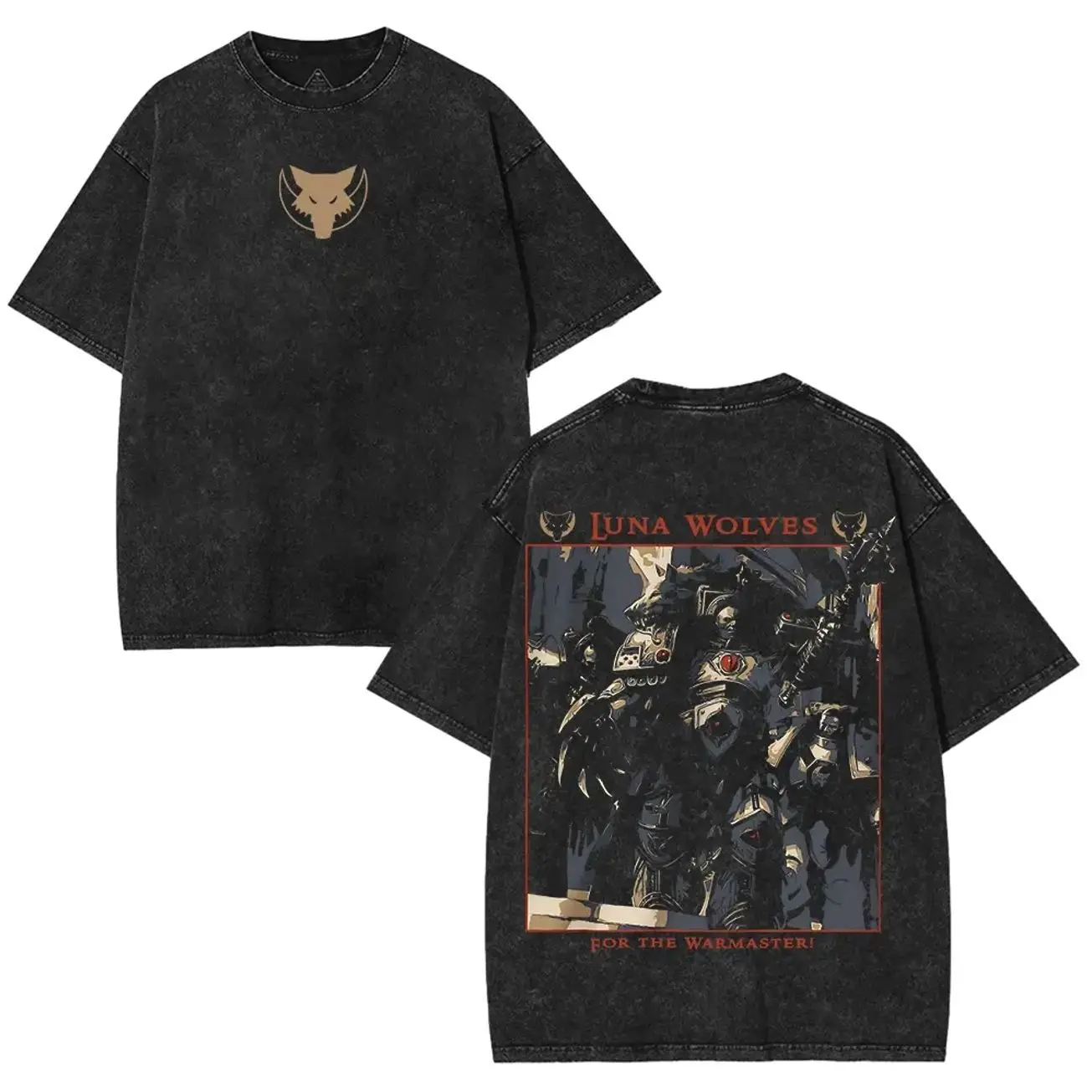 Warhammer 40K Luna Wolves Washed 90s graphic tees Vintage Crewneck Shortsleeve Tshirt gifts men shirt Cotton Fabric Soft Top Menswear streetwear IBV