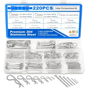 Cotter Pin Assortment Kit, 220 count Cotter Pins 13 Sizes  304 Stainless Steel Heavy Duty R Clips & Hairpin Split Pin Set, Hardware Pins for Automotive, Trailer, Pin Lock System